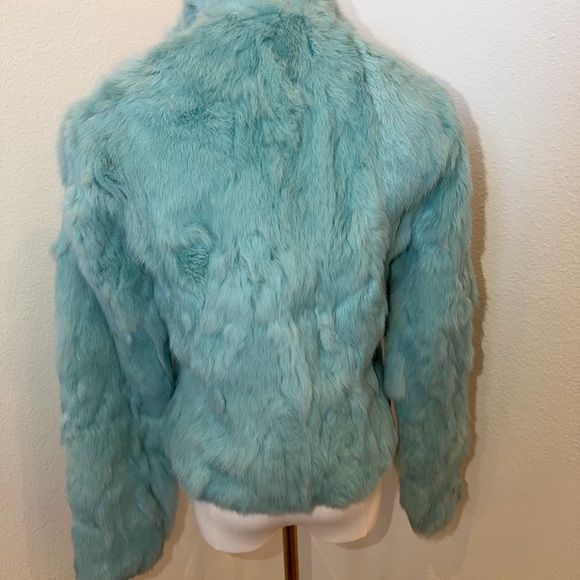 Turquoise Genuine Rabbit Fur Jacket - Picture 7 of 11